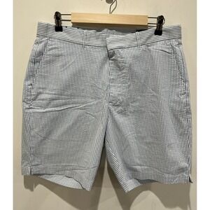 RLX Polo Ralph Lauren Blue Shorts Sz 34 Seersucker Flat Front Wicking Striped